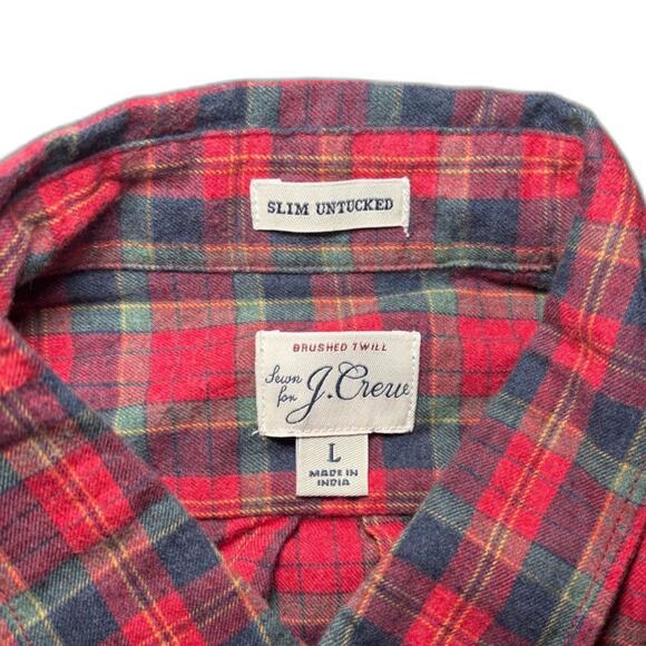 J. Crew 100% Cotton Brushed Twill Red Plaid Blouse Size Large - Picture 2 of 6
